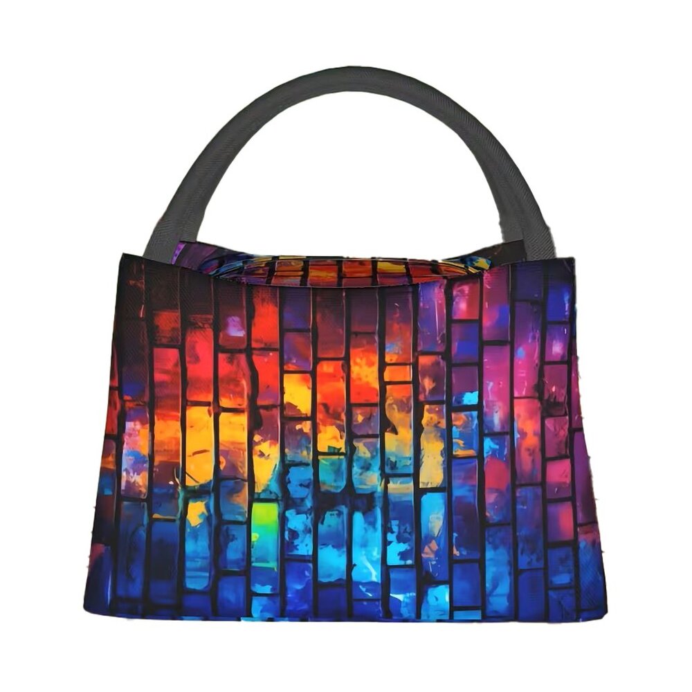 Stained Glass Art Insulated Lunch Bag Rainbow Aesthetic Mosaic Abstract NEW